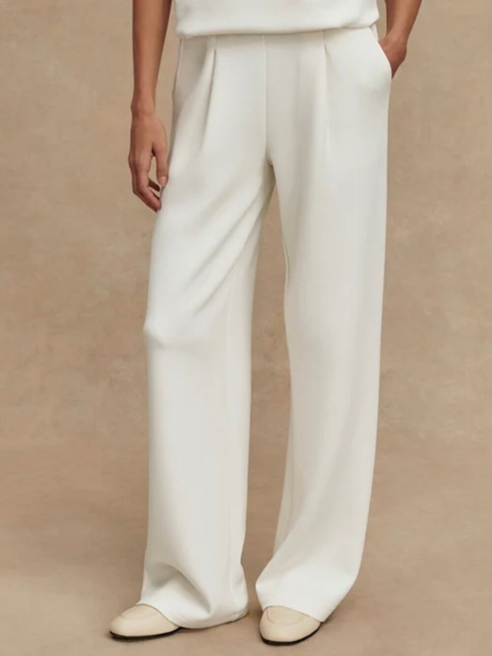 Varley Women's Double Soft Extra Wide Leg Pant 29.5", Ivory (Egret), Size Large